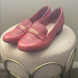 Clarks Coral Loafers with Gold Accent
